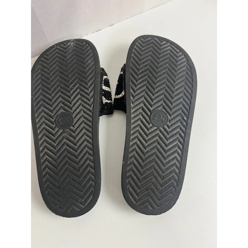 Guess Los Angeles Kids Black Rhinestone Logo Slide Sandals Size 230 23cm
